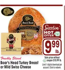 Jewel-Osco Boar's Head Turkey Breast or Mild Swiss Cheese offer