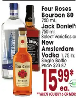Jewel-Osco Four Roses Bourbon 80 750 ml., Jack Daniel's, 750 ml. or New Amsterdam Vodka 1.75 ltr offer