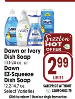 Jewel-Osco Dawn or Ivory Dish Soap 10.1-24 oz. or Dawn EZ-Squeeze Dish Soap 12.2-14.7 oz offer