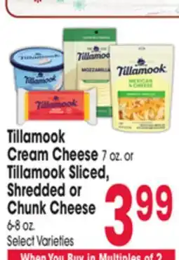 Jewel-Osco Tillamook Cream Cheese 7 oz. or Tillamook Sliced, Shredded or Chunk Cheese 6-8 oz offer