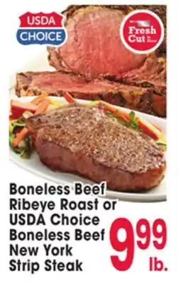 Jewel-Osco Boneless Beef Ribeye Roast or USDA Choice Boneless Beef New York Strip Steak offer