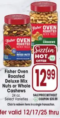 Jewel-Osco Fisher Oven Roasted Deluxe Mix Nuts or Whole Cashews offer