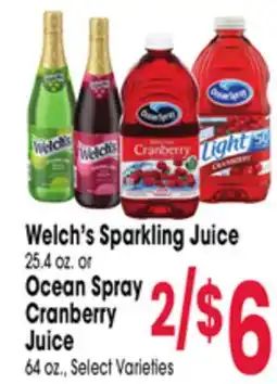 Jewel-Osco Welch's Sparkling Juice 25.4 oz. or Ocean Spray Cranberry Juice 64 oz offer