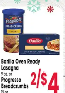Jewel-Osco Barilla Oven Ready Lasagna 9 oz. or Progresso Breadcrumbs 15 oz offer