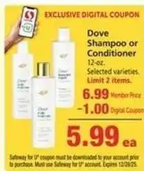 Safeway Dove Shampoo or Conditioner offer
