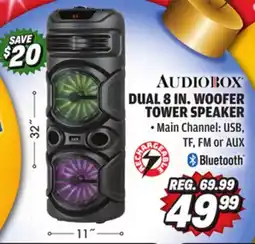Big 5 Audiobox Dual 8 Woofer Rechargeable Tower Speaker with Wheels offer