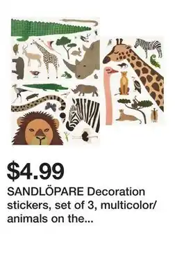 Ikea SANDLĂ–PARE Decoration stickers, set of 3, multicolor/animals on the savannah offer