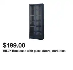 Ikea BILLY Bookcase with glass doors, dark blue offer