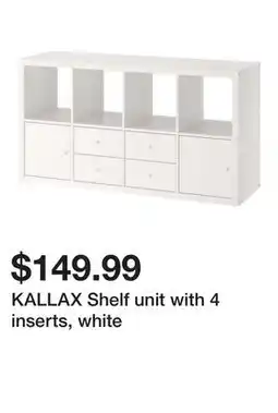 Ikea KALLAX Shelf unit with 4 inserts, white offer