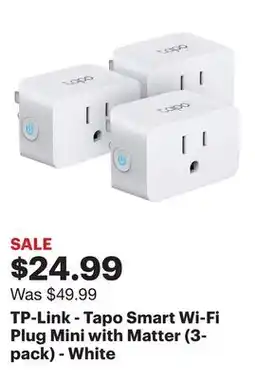 Best Buy TP-Link - Tapo Smart Wi-Fi Plug Mini with Matter (3-pack) - White offer