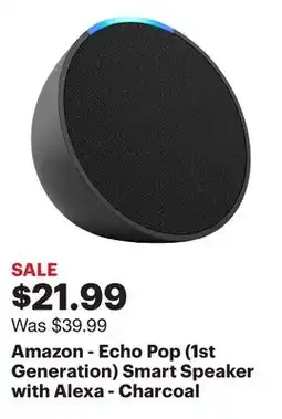 Best Buy Amazon - Echo Pop (1st Generation) Smart Speaker with Alexa - Charcoal offer