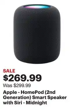 Best Buy Apple - HomePod (2nd Generation) Smart Speaker with Siri - Midnight offer