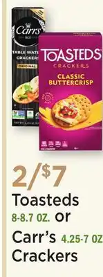 Heinen's Toasteds 8-8.7 OZ. or Carr's 4.25-7 OZ. Crackers offer