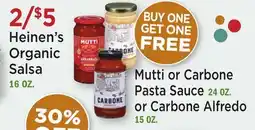 Heinen's Mutti or Carbone Pasta Sauce 24 OZ. or Carbone Alfredo 15 OZ offer