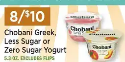 Heinen's Chobani Greek, Less Sugar or Zero Sugar Yogurt offer