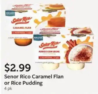 Fareway Senor Rico Caramel Flan or Rice Pudding offer