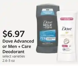 Fareway Dove Advanced or Men + Care Deodorant offer