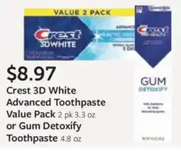 Fareway Crest 3D White Advanced Toothpaste Value Pack or Gum Detoxify Toothpaste offer