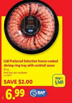 Lidl Lidl Preferred Selection frozen cooked shrimp ring tray with cocktail sauce offer