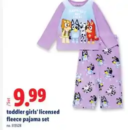 Lidl toddler girls' licensed pajama set offer
