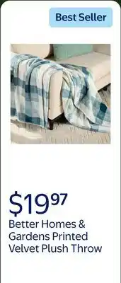 Walmart Better Homes & Gardens Printed Velvet Plush Super Soft Throw Blanket, Oversized, Reggie Teal Plaid offer