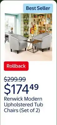 Walmart Renwick Modern Upholstered Tub Chair for Livingroom, Set of 2, Gray Velvet offer