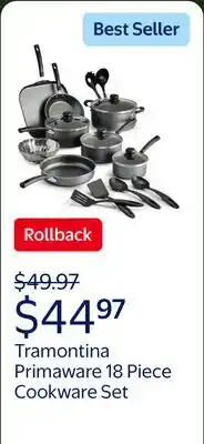 Walmart Tramontina Primaware 18 Piece Non-stick Cookware Set, Steel Gray offer
