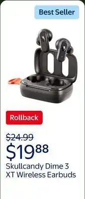 Walmart Skullcandy Dime 3 XT True Wireless in-Ear Earbuds, True Black offer