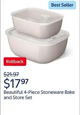 Walmart Beautiful 4-Piece Stoneware Bake and Store Set, Porcini Taupe by Drew Barrymore offer