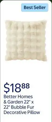 Walmart Better Homes & Garden 22 x 22 Bubble Fur Decorative Throw Pillow For Adult offer