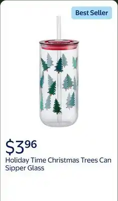 Walmart Christmas Trees Can Sipper Glass with Lid 20 OZ Holiday Time offer