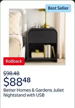 Walmart Better Homes & Gardens Juliet Nightstand with USB, Rich Black Finish offer