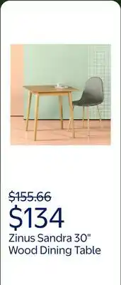 Walmart Zinus Sandra 30 Indoor Wood Square Dining Table, Brown offer