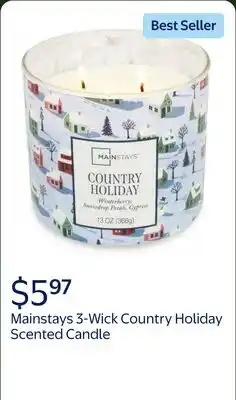 Walmart Mainstays 3-Wick Country Holiday Scented Candle with a Village Toss Scene Wrap offer