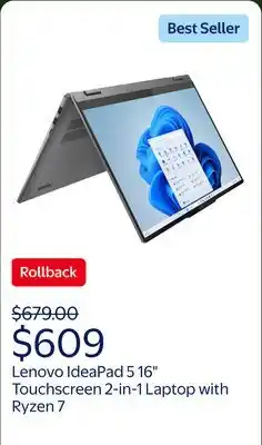 Walmart Lenovo IdeaPad 5 16 Touchscreen 2-in-1 Laptop, Ryzen 7, 16GB, 1TB SSD offer