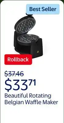 Walmart Beautiful Rotating Belgian Waffle Maker, Black Sesame by Drew Barrymore offer