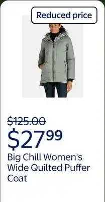 Walmart Big Chill Women's and Women's Plus Wide Quilted Puffer Coat with Faux Fur Trim Hood offer