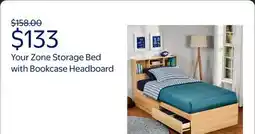 Walmart Your Zone Easy to Assemble Storage Bed with Bookcase Headboard, Twin, Natural Teak Finish offer