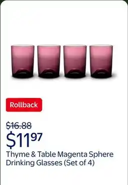 Walmart Thyme & Table 12 fl oz Magenta Sphere Drinking Glasses, Set of 4 offer
