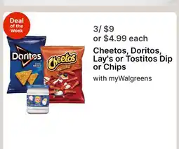 Walgreens Cheetos, Doritos, Lay's or Tostitos Dip or Chips offer