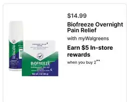 Walgreens Biofreeze Overnight Pain Relief offer
