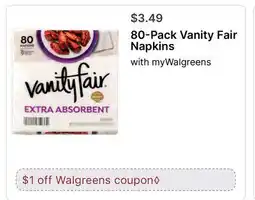 Walgreens 80-Pack Vanity Fair Napkins offer