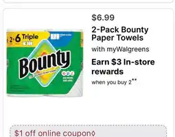 Walgreens 2-Pack Bounty Paper Towels offer