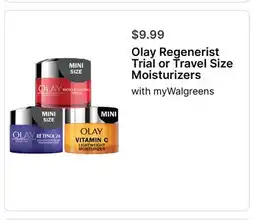 Walgreens Olay Regenerist Trial or Travel Size Moisturizers offer