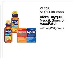 Walgreens Vicks Dayquil, Nyquil, Sinex or VapoPatch offer