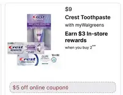 Walgreens Crest Toothpaste offer