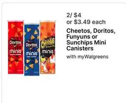 Walgreens Cheetos, Doritos, Funyuns or Sunchips Mini Canisters offer