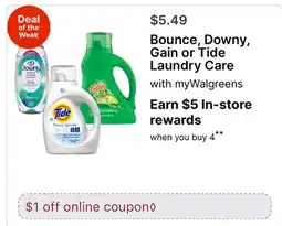 Walgreens Bounce, Downy, Gain or Tide Laundry Care offer
