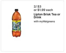 Walgreens Lipton Brisk Tea or Drink offer