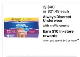Walgreens Always Discreet Underwear offer
